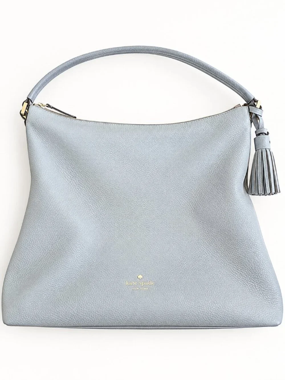Kate Spade Light Blue Leather Slouchy Hobo Shoulder Bag | Tassel Large